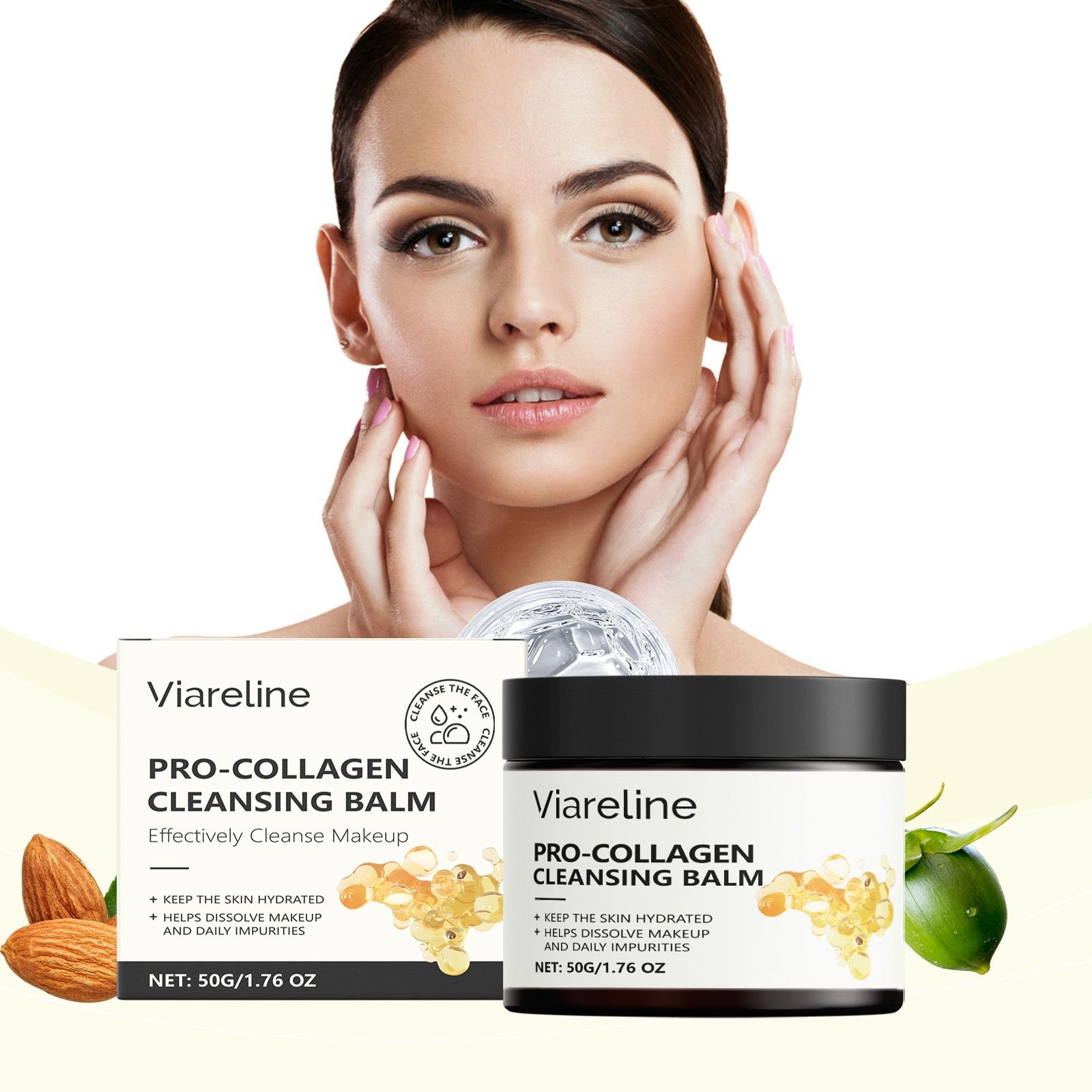Viareline Collagen Makeup Remover - Gentle Skin, Refreshing, Emulsifying, Rinsing, Moisturizing And Brightening