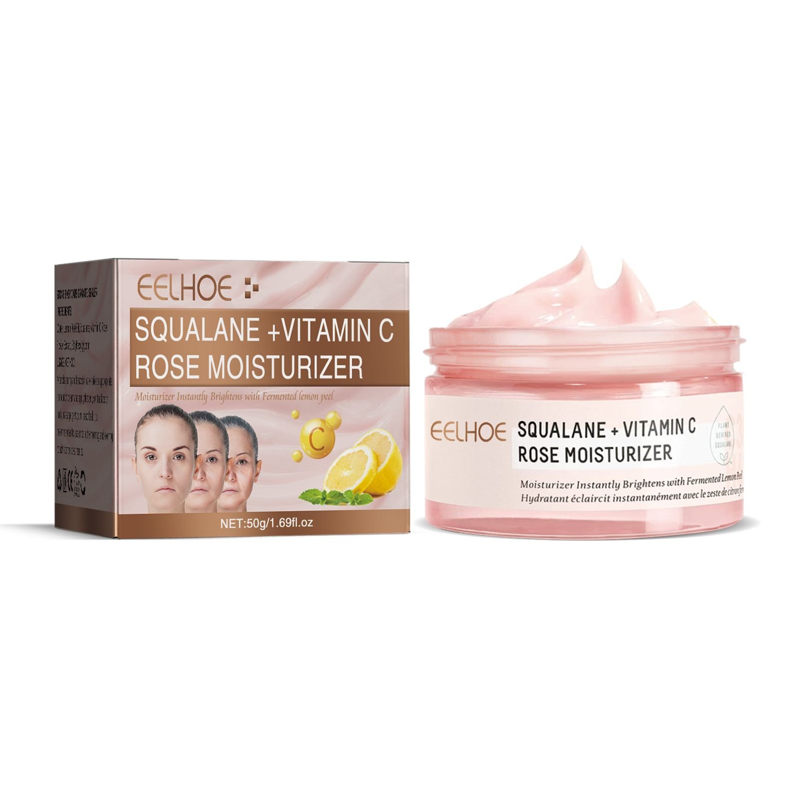 EELHOE Squalene Vitamin C Rose Moisturizing Cream, Anti Dull Moisturizing Firming Brightening Face Cream
