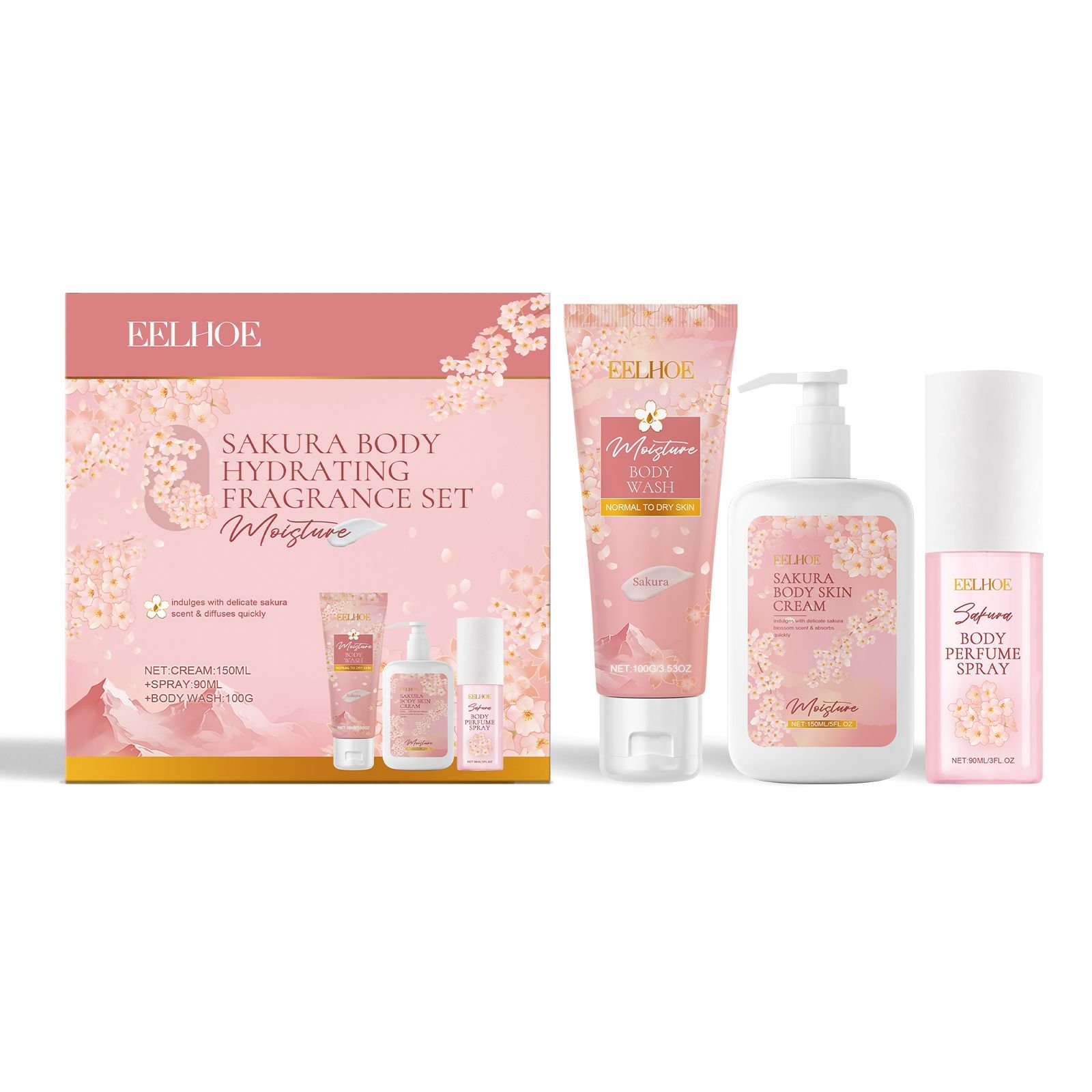 EELHOE Cherry Blossom Care Set, Gentle Cleansing Water Moisturizing And Nourishing Skin Fragrance