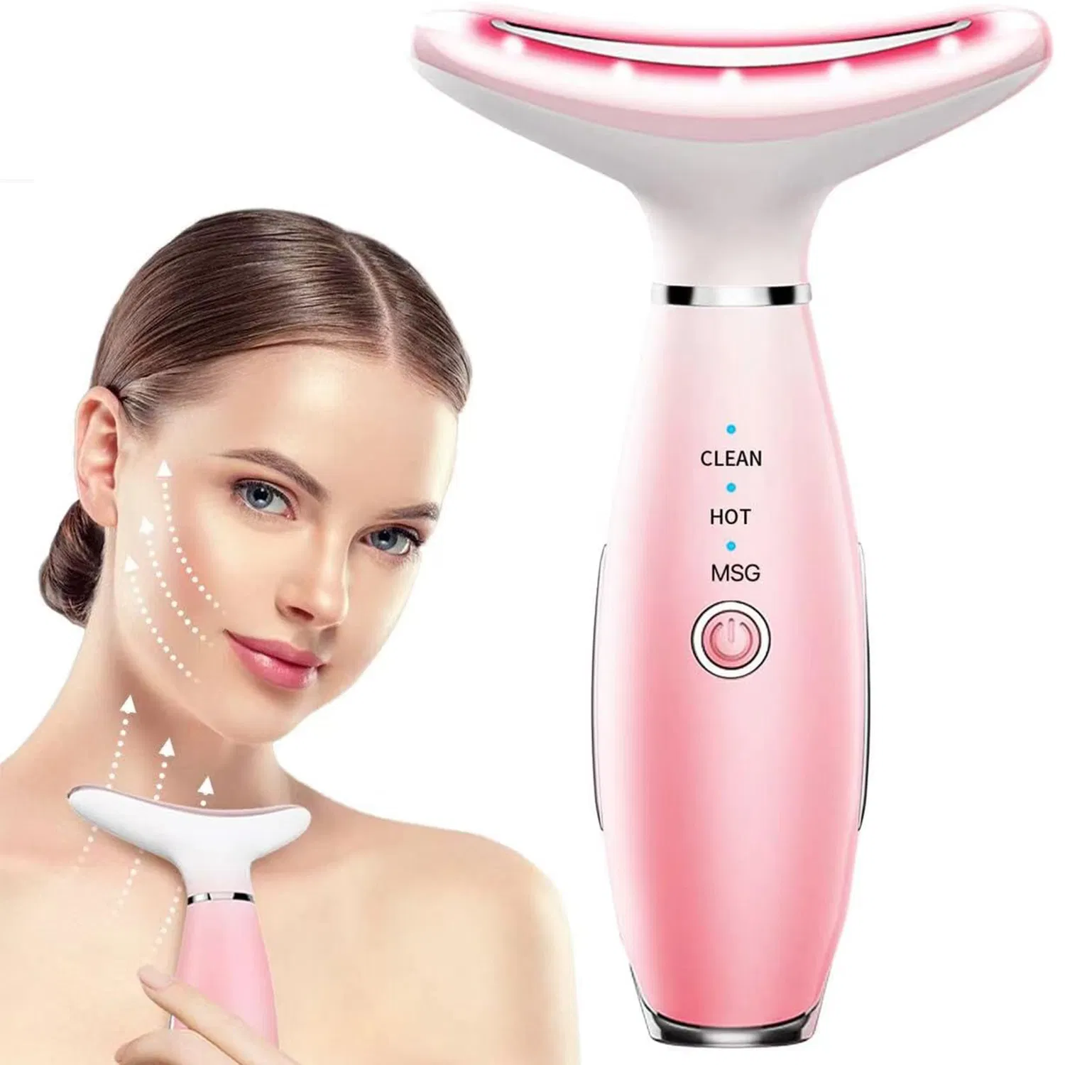 Neck Face Massager, Skin Care Face Massage Tool, 3-in-1 Facial Massager, Face Sculpting Tool With Thermals, Vibration (Color: PINK)