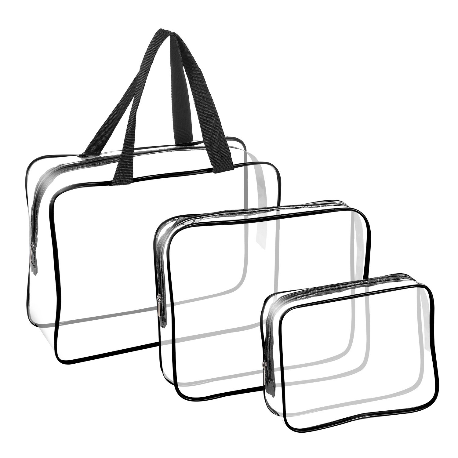 3Pcs Clear Travel Bags Waterproof Cosmetic Makeup Lotion Toiletry Wash Handbags Transparent Holder Pouch Kits For Swimming Travel Hotel (Option: Black)
