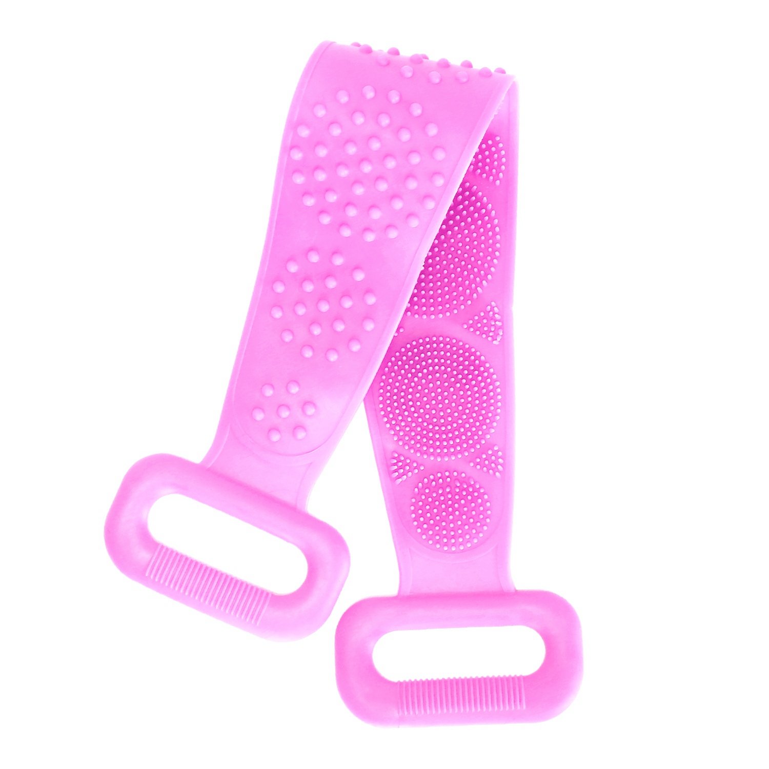 Silicone Back Scrubber Belt For Shower Exfoliating Foaming Body Wash Strap Brush Bristles Massage Dots W/ Adhesive Hook (Option: Purple)