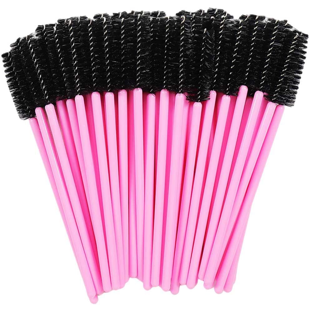 Eyelash Extension Disposable Eyebrow brush Mascara Wand Applicator Spoolers Eye Lashes Cosmetic Brushes Set makeup tools (Brush Material: 50Pcs, Color: Pink Black)