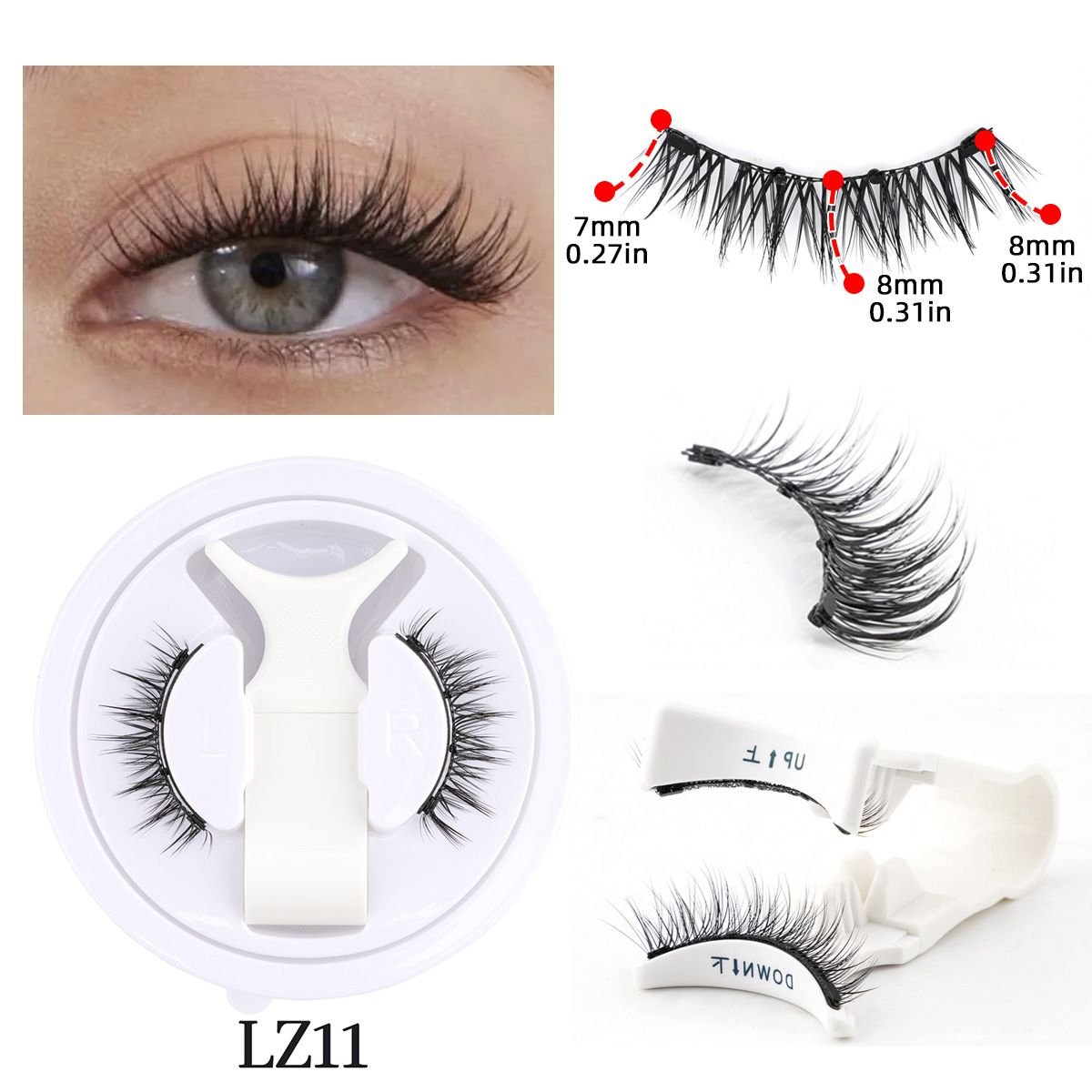Hot 1 Pair Magnetic Eyelashes Handmade Fluffy Faux Mink Lashes Reusable Natural False Eyelashes and Magnetic Tweezers Set Makeup (Color: 1 Pair LZ11)