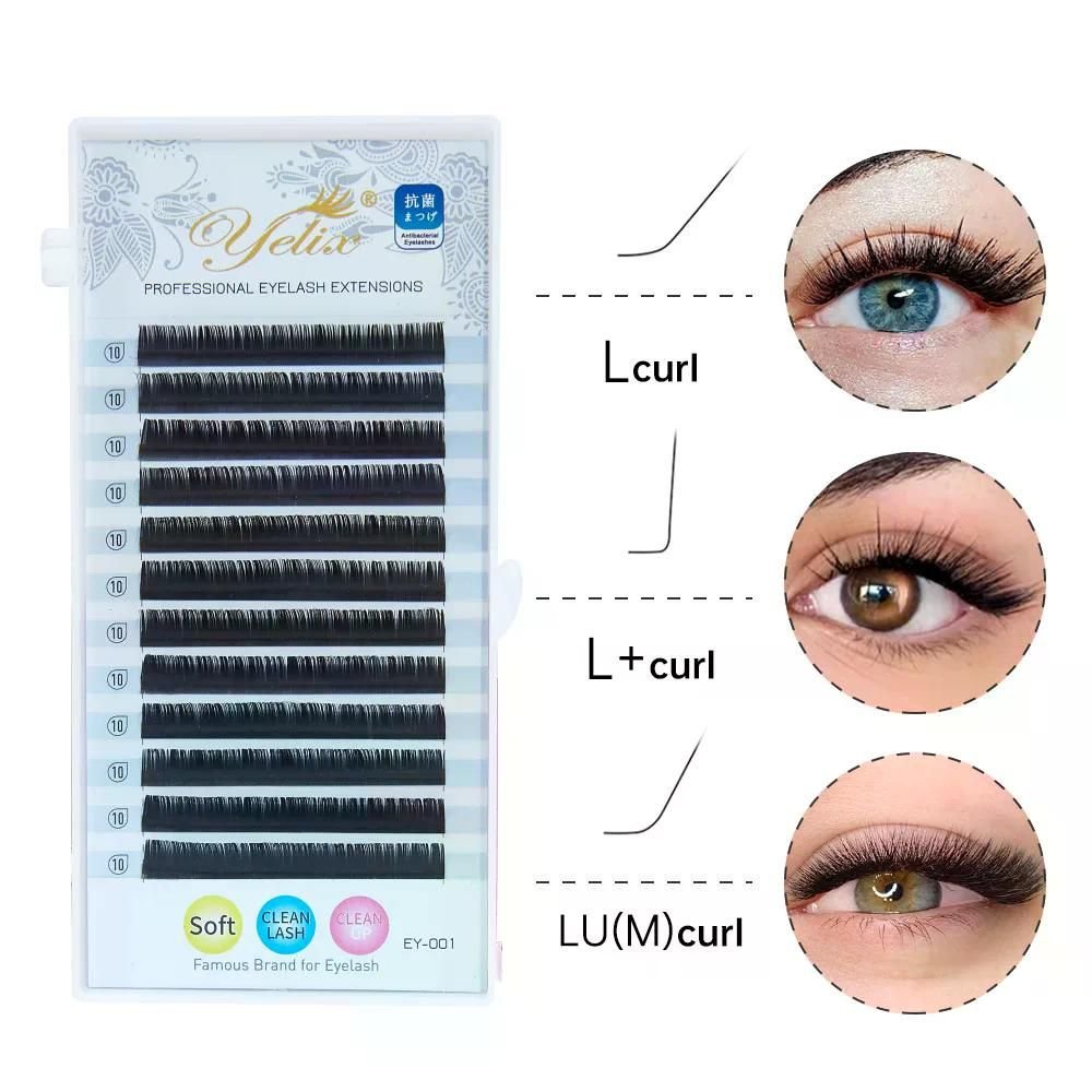 Yelix L Curl Lash Extension 8-15mm MIX Matte Mink Eyelashes Extension Individual Eyelashes L+/LU/M Curl Makeup False Lashes (Thickness, Length: 0.07mm, 11mm, Curl: LU)