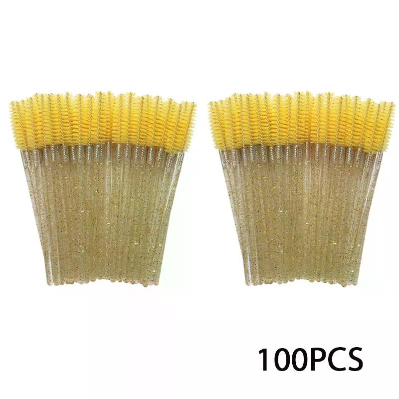 Wholesale 100PCS Mascara Spoolies Disposable Eyelash & Eyebrow Brushes for Salon, Extension & Makeup eyelash extension supplies (Brush Material: Wool Fiber, Color: 100pcs gold)