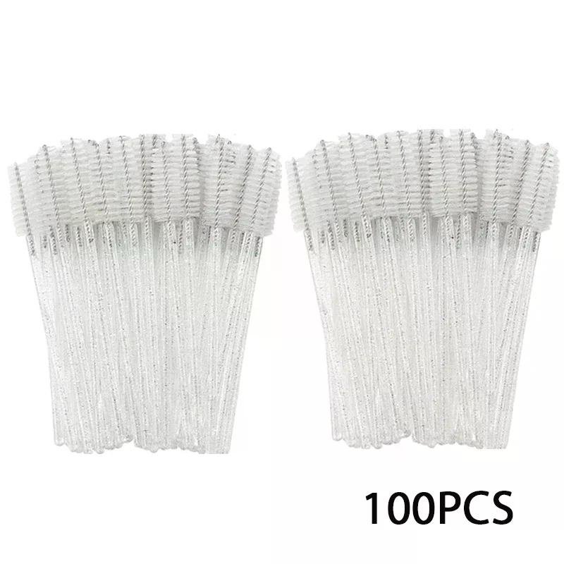Wholesale 100PCS Mascara Spoolies Disposable Eyelash & Eyebrow Brushes for Salon, Extension & Makeup eyelash extension supplies (Brush Material: Wool Fiber, Color: 100pcs white)