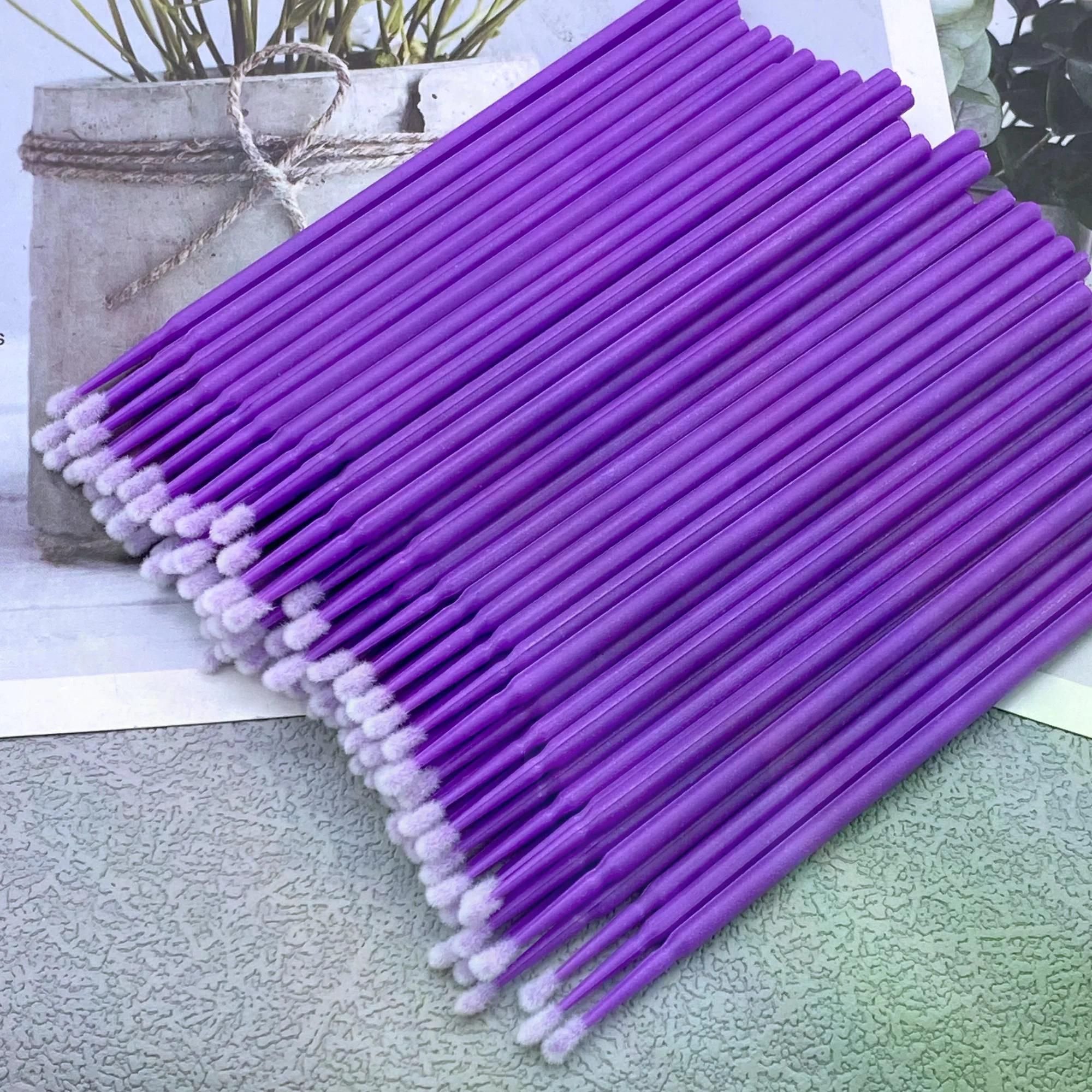 300/500pcs Micro Brush Disposable Lash Removing Swab Microbrush Mascara Wands Applicator Eyelash Extension Makeup brushes Tools (Color: 300PCS Purple)