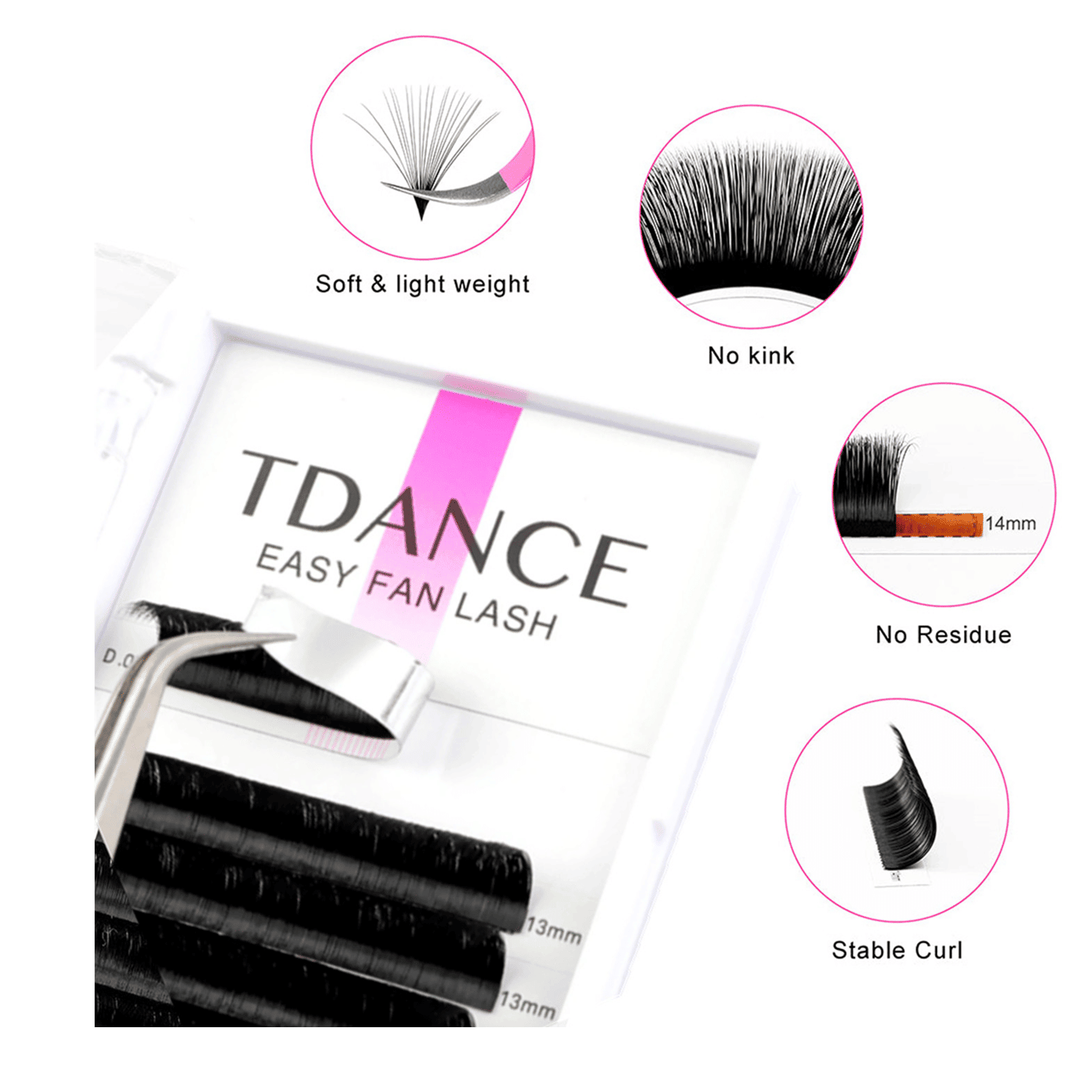 TDANCE Easy Fan Lashes Fast Bloom Faux Mink Eyelash Extension Austomatic Flowering Self-Making Volume Natural Makeup Beauty Lash (Curl, Thickness: D, 0.07mm, Color: 16mm)