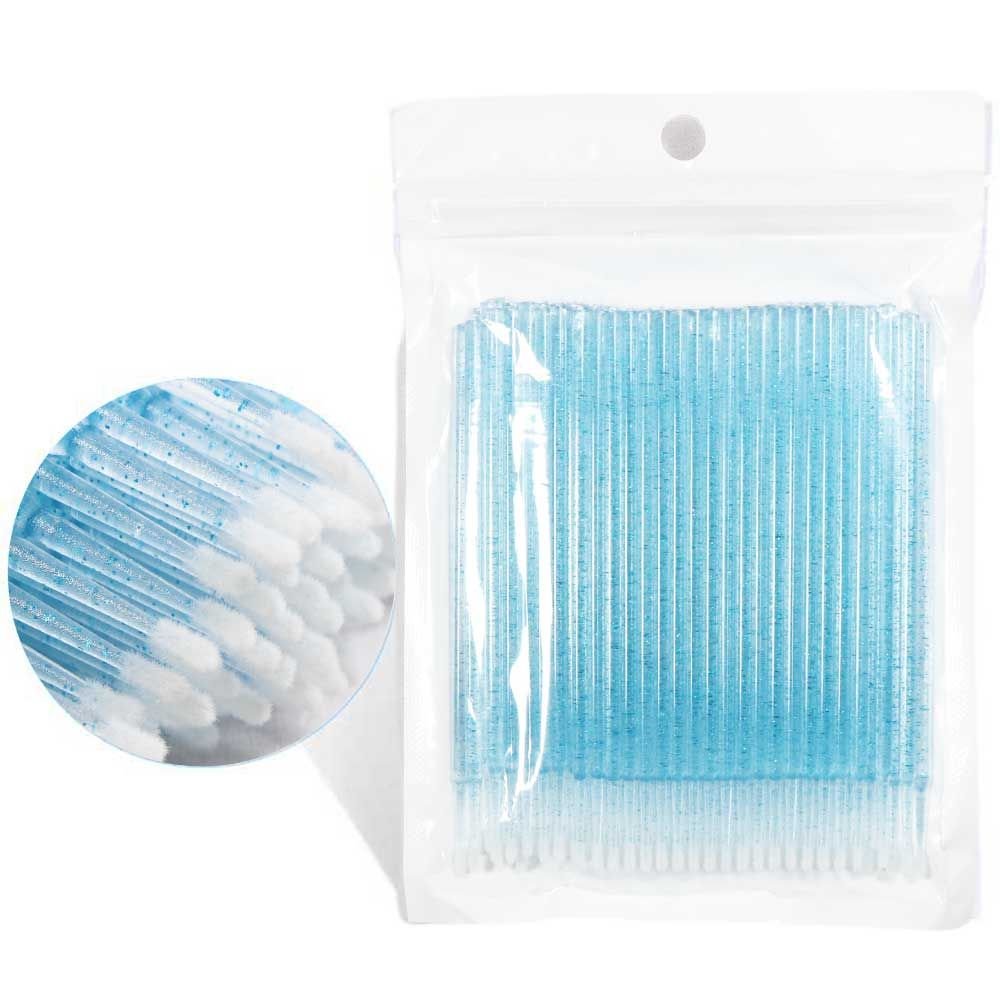 Crystal Disposable Eyelash Brushes Swab Microbrushes Eyelash Extension Tools Individual Eyelashes Removing Tools Applicators (Brush Material: Plastic, Color: Blue 50pcs)