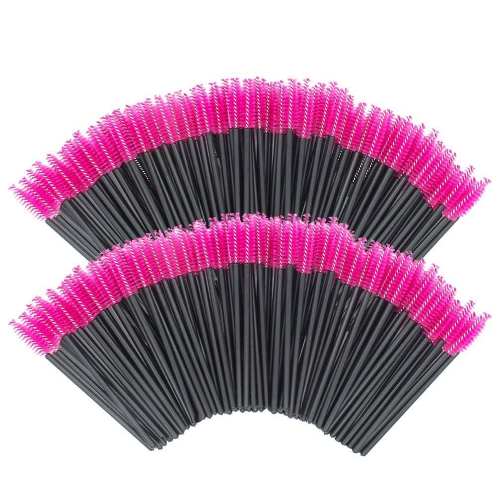 200 PCS Disposable Eyelash Brush Mascara Wands Spoolies for Eye Lash Extension, Eyebrow and Makeup Cosmetic Tools (Color: 200PCS-Rose)