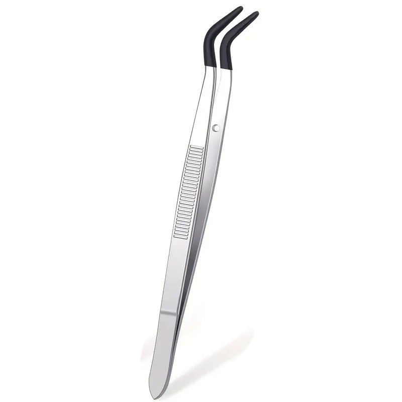 1/4 Pcs Tweezers With Rubber Tips Tweezers Rubber PVC Silicone Coated Non Marring Flat Tip Bent Tip Tweezers Tipped Tweezers (Color: 1pcs Black-W)