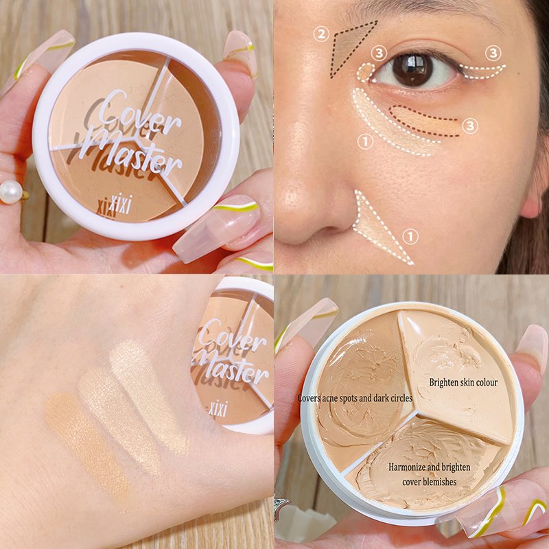 3-color Concealer Palette Moisturizing Cover Dark Circles And Acne Marks Natural Makeup Contouring Cream Shadow Cosmetics (Color: 01 Xixi)