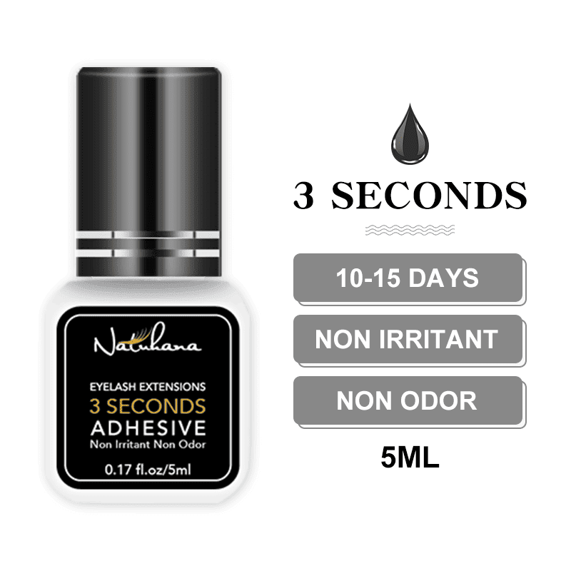 NATUHANA Eyelash Extension Glue 2-3s Fast Dry Non Odor No Simulation Individual Strong False Lashes Glue Adhesive Makeup Tools (Color: Non irritant Black)
