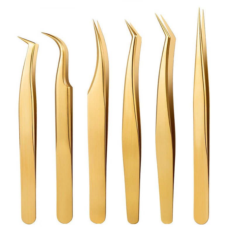 6PCS False Eyelash Tweezers Set For Fake Fan Lashes Extensions Planting Eyebrow Clip Eyelashes Tongs Makeup Nail Tools Kit (Color: Style 02)