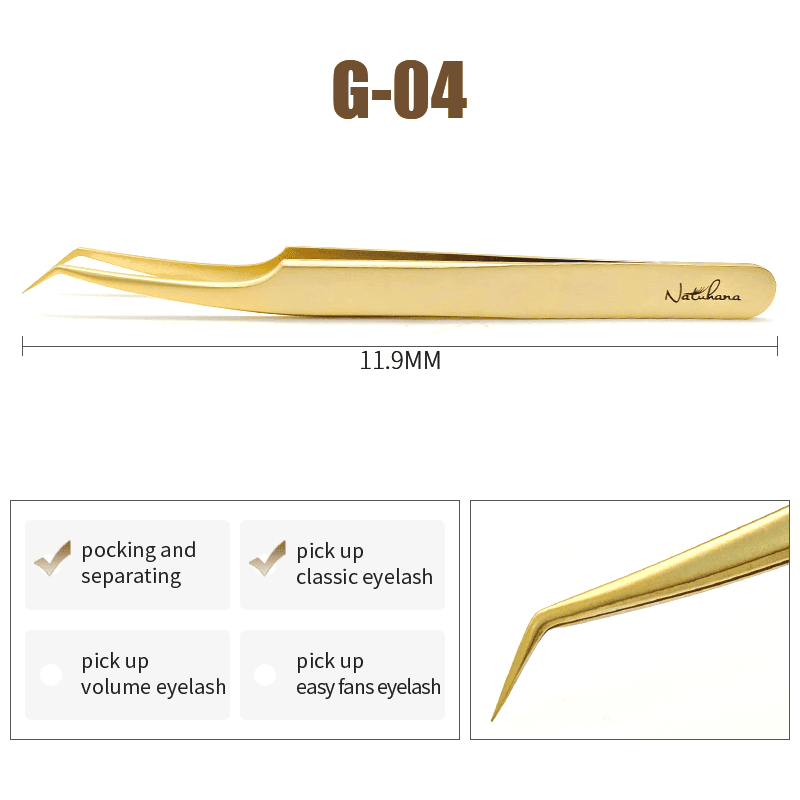 NATUHANA Anti-static Straight Eyelash Extension Tweezers Industrial Precision Curved Straight Lash Eyebrow Tweezers Makeup Tools (Color: G-04)