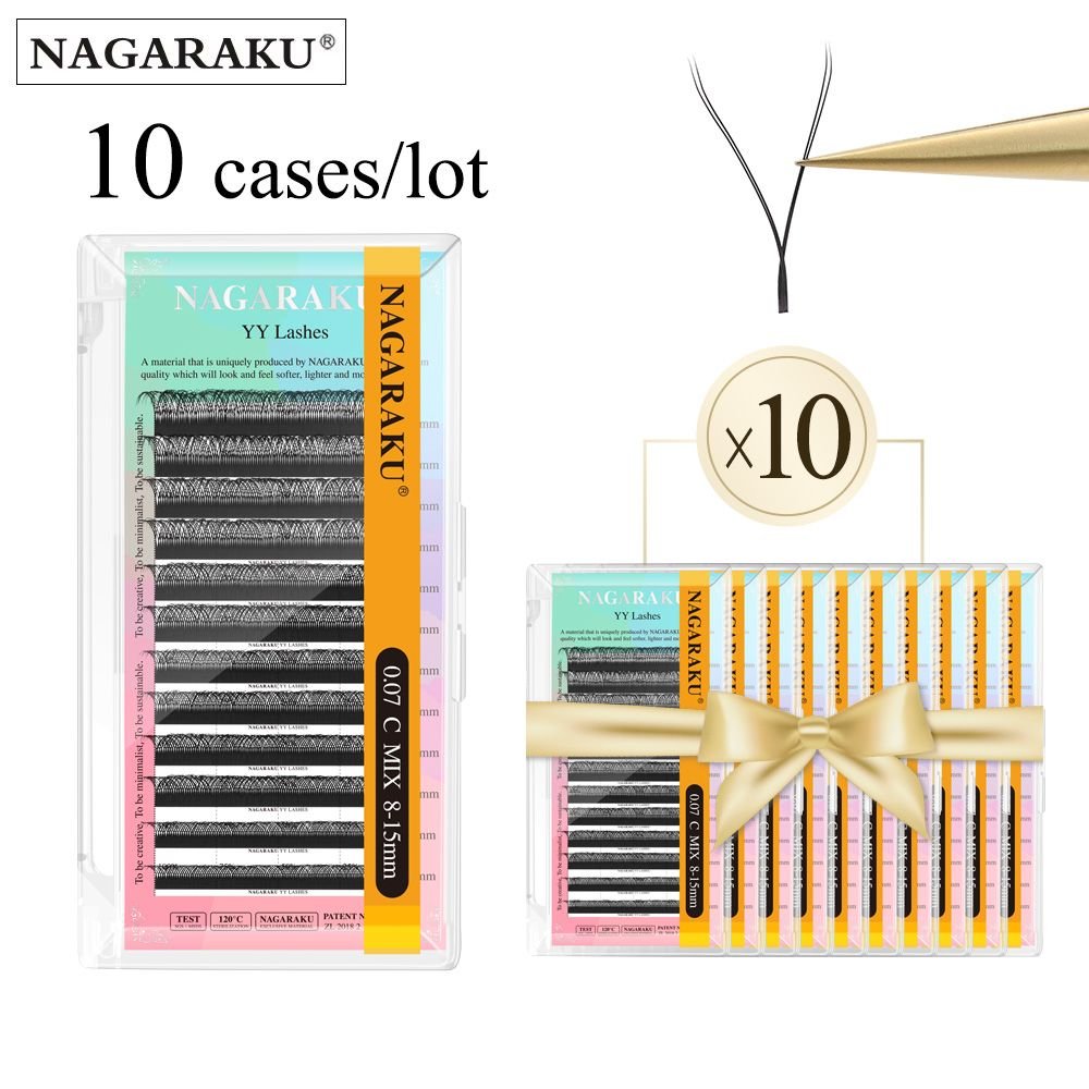 NAGARAKU 10 cases YY Shape Hand Woven Premium Mink Soft Light Natural Eyelashes Extension Supplies Mesh Net Cross False Eyelash (Thickness, Length: 0.05mm, 13mm X 10 cases, Curl: B)