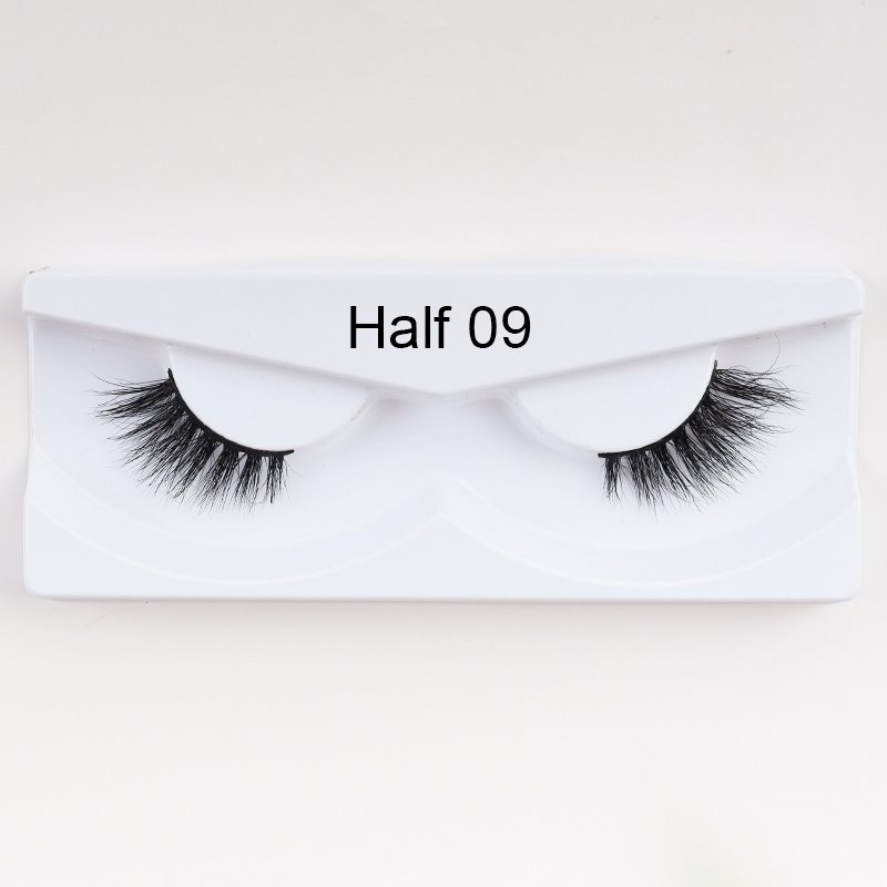 1Pair Mink Half Lashes Soft Thick Eye End Lengthening Faux Eyelashes Natural Long Handmade Eyelash Cross Curl 3D Lash For Makeup (Color: 09)