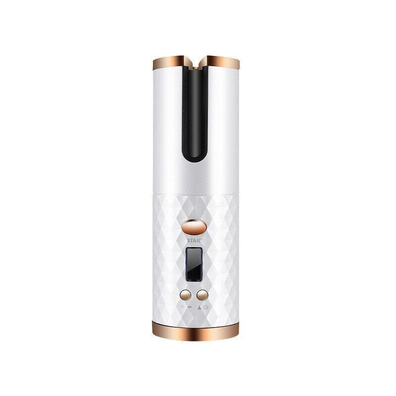 Hair Curler LCD Cordless Auto Rotating Waver Curling Iron Ceramic Wireless USA (Color: White)