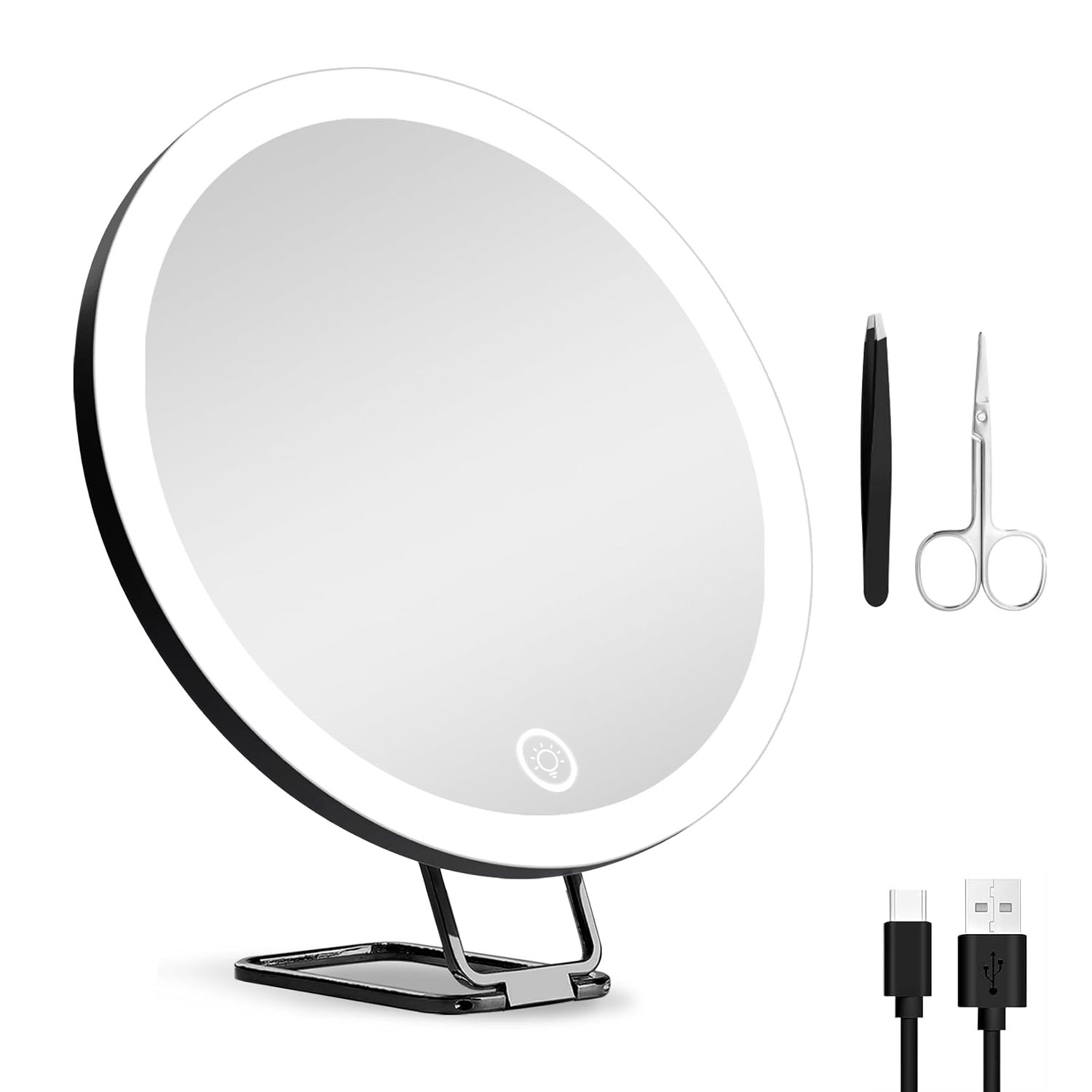 30X Magnifying Mirror With Light 3 Colors Dimmable Brightness Included Tweezer Scissor Travel Magnifying Makeup Mirror with Suction Cup 360° Adjusta (Option: Black)