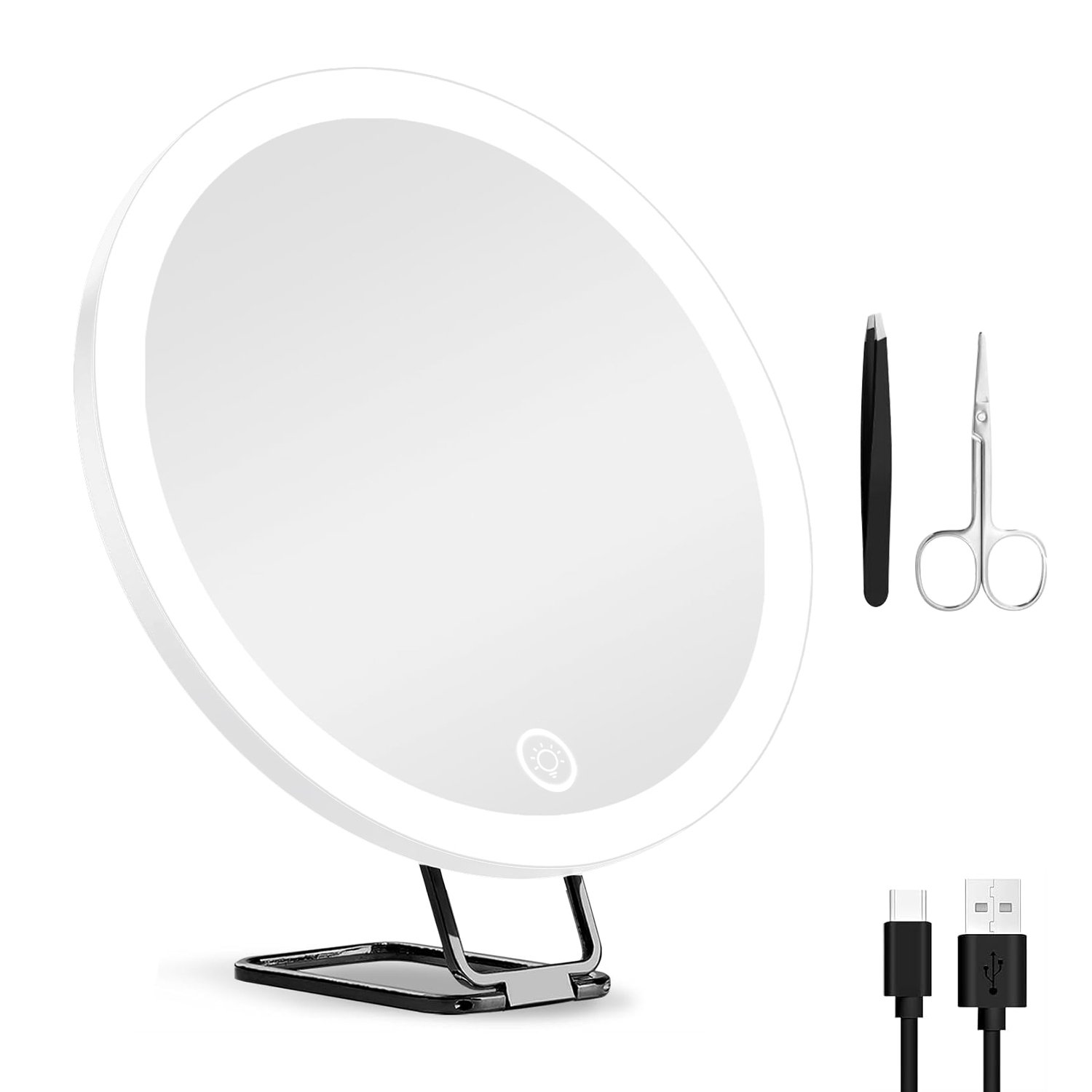 30X Magnifying Mirror With Light 3 Colors Dimmable Brightness Included Tweezer Scissor Travel Magnifying Makeup Mirror with Suction Cup 360° Adjusta (Option: White)